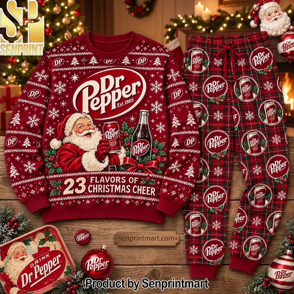 Dr Pepper Santa Christmas Holiday Print Pajama Set
