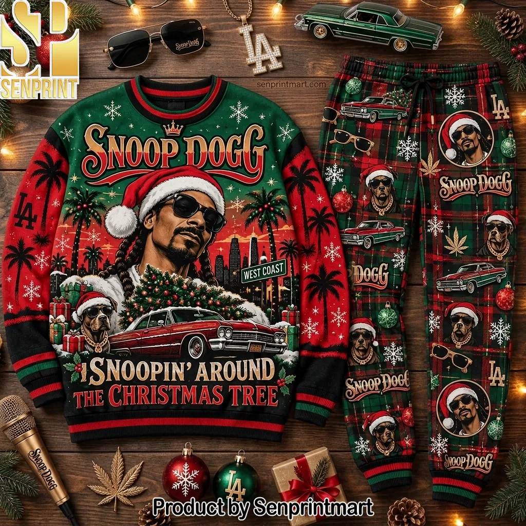 Snoop Dogg Snoopin Around Christmas Tree Holiday Pajama Set