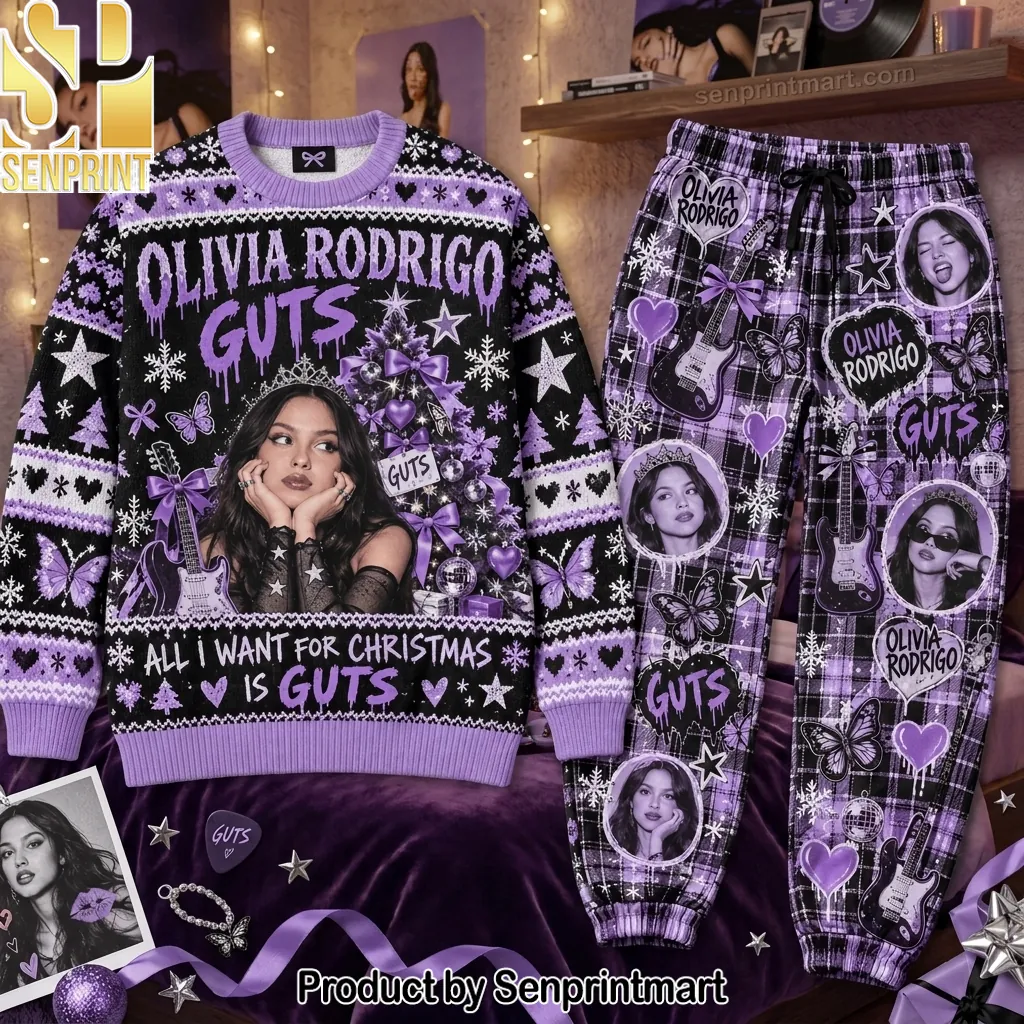 Olivia Rodrigo Guts Christmas Holiday Printed Pajama Set