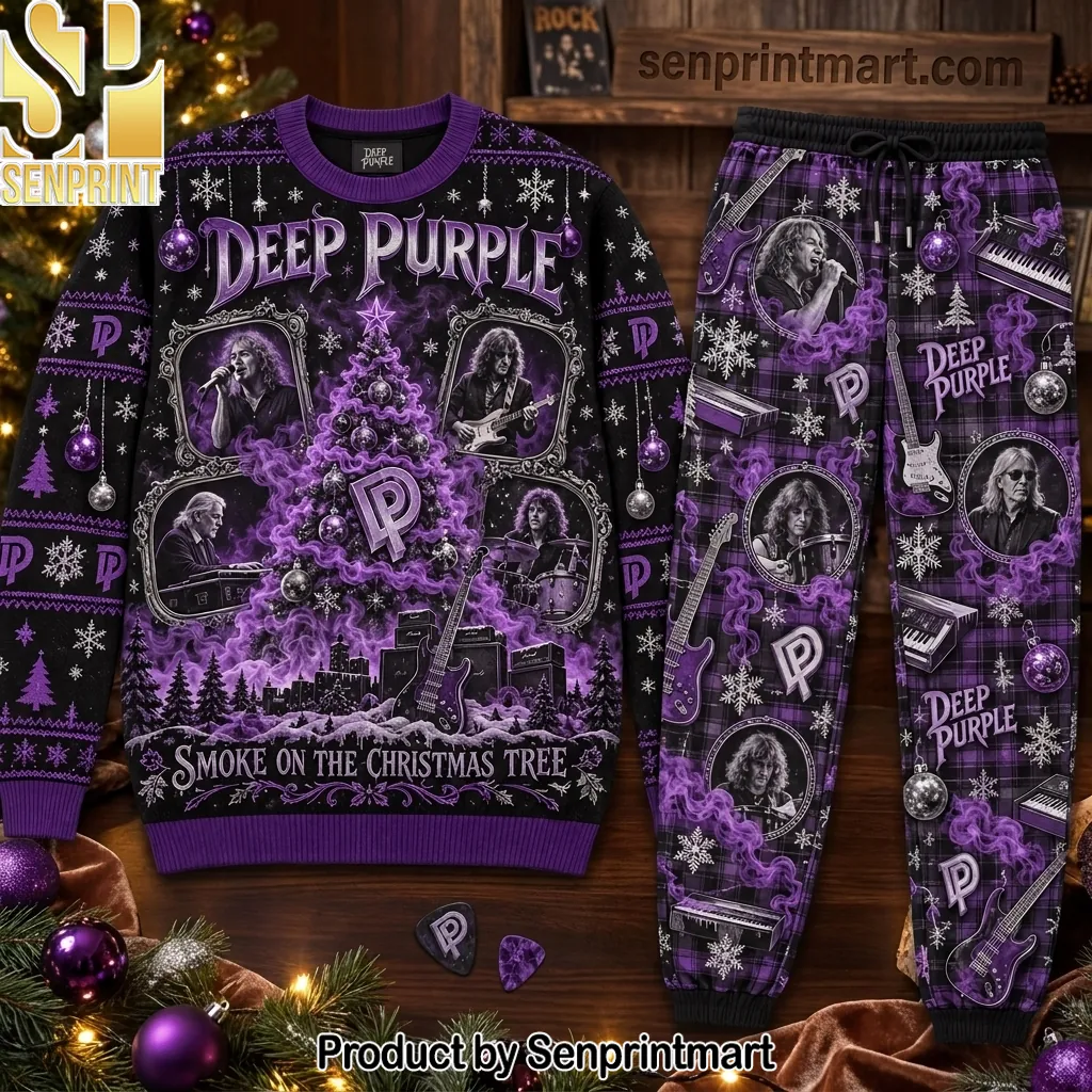 Deep Purple Smoke On The Christmas Tree Band Pajama Set