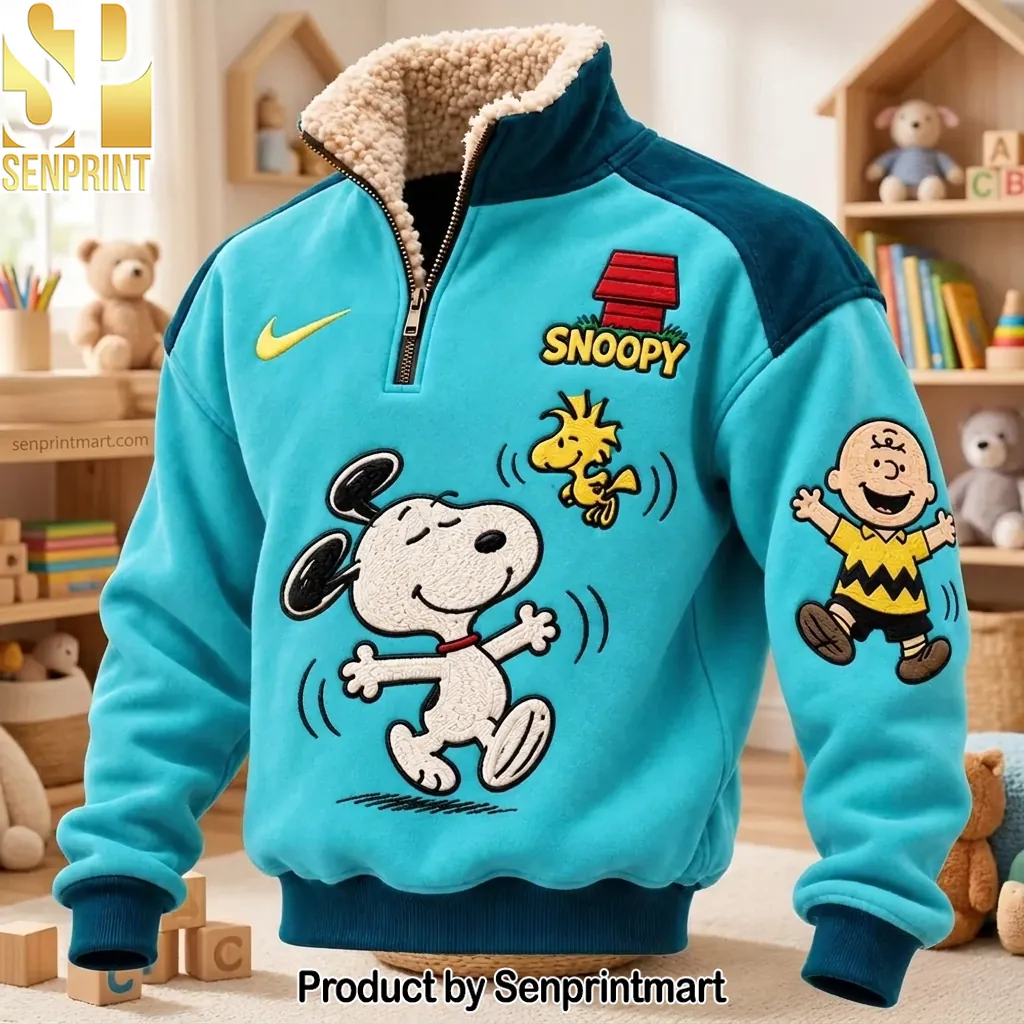 Snoopy and Charlie Brown Embroidered Fleece Quarter Zip Sweatshirt