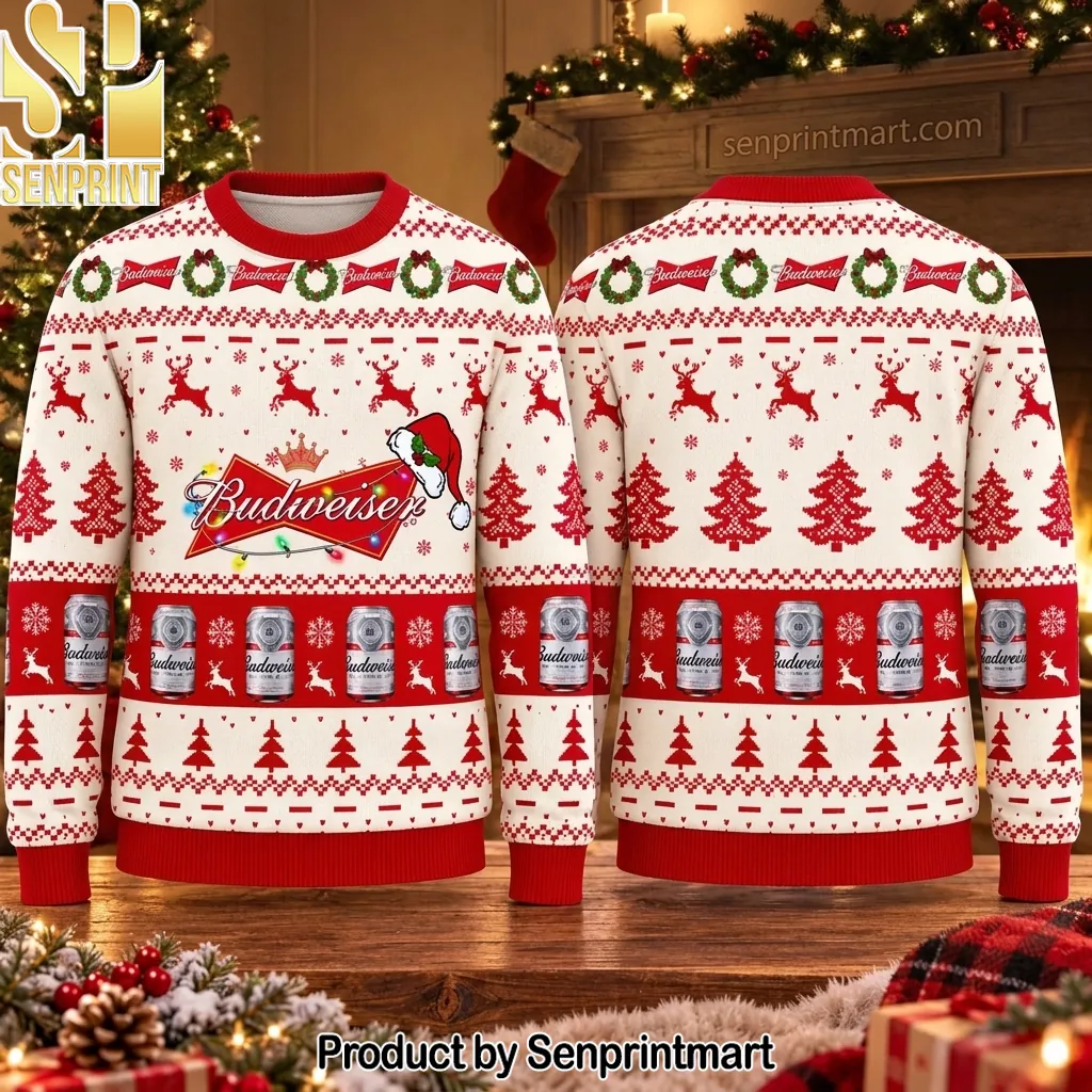 Budweiser Beer Christmas Holiday Pattern Unisex Ugly Christmas Sweater