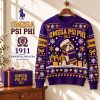 Omega Psi Phi 1911 Fraternity Bulldog Mascot Purple Gold Festive Ugly Christmas Sweater