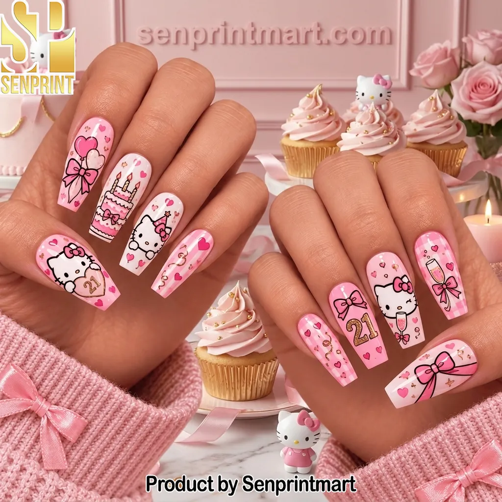 Hello Kitty 21st Birthday Pink Theme Press On Nails