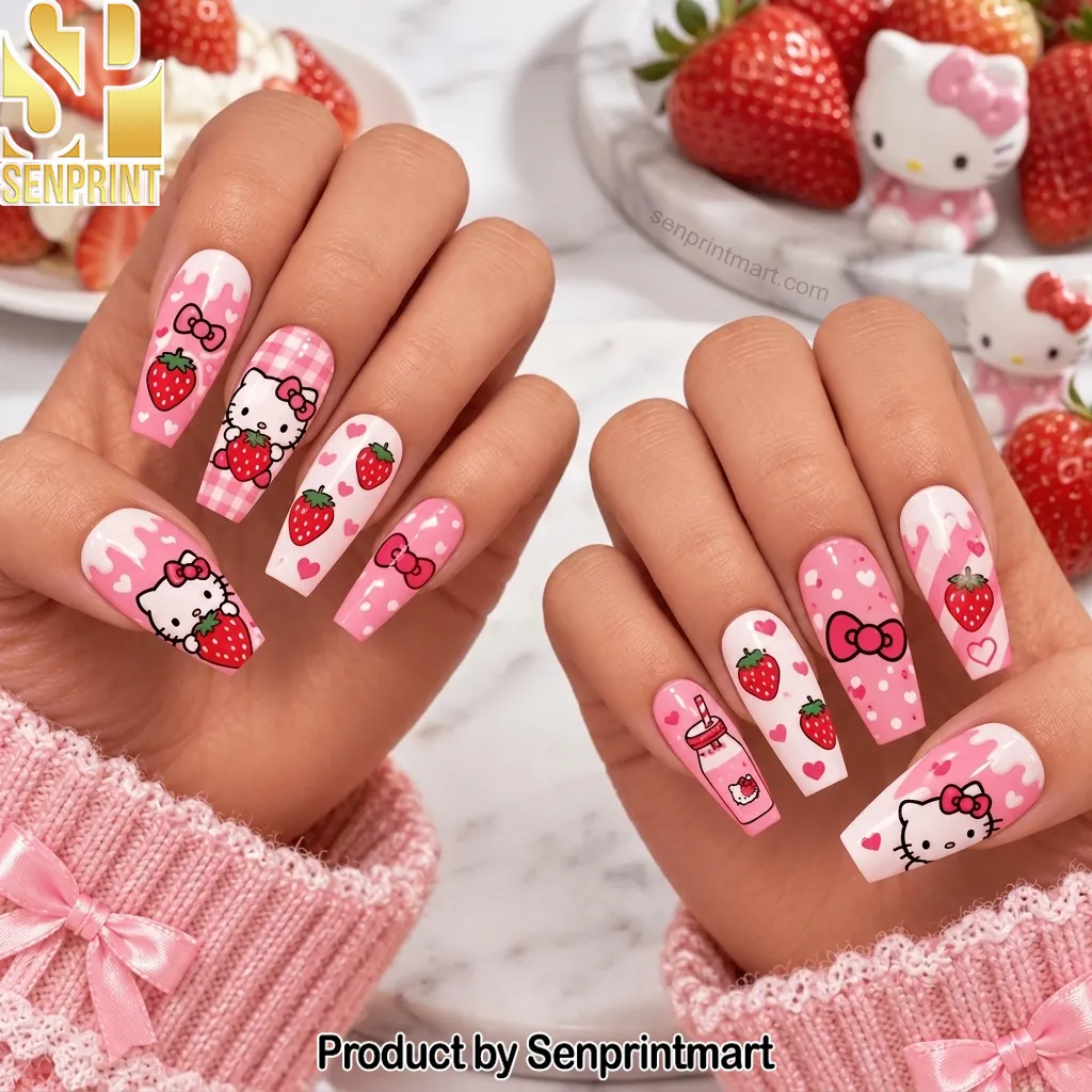 Hello Kitty Strawberry Pink Aesthetic Press On Nails