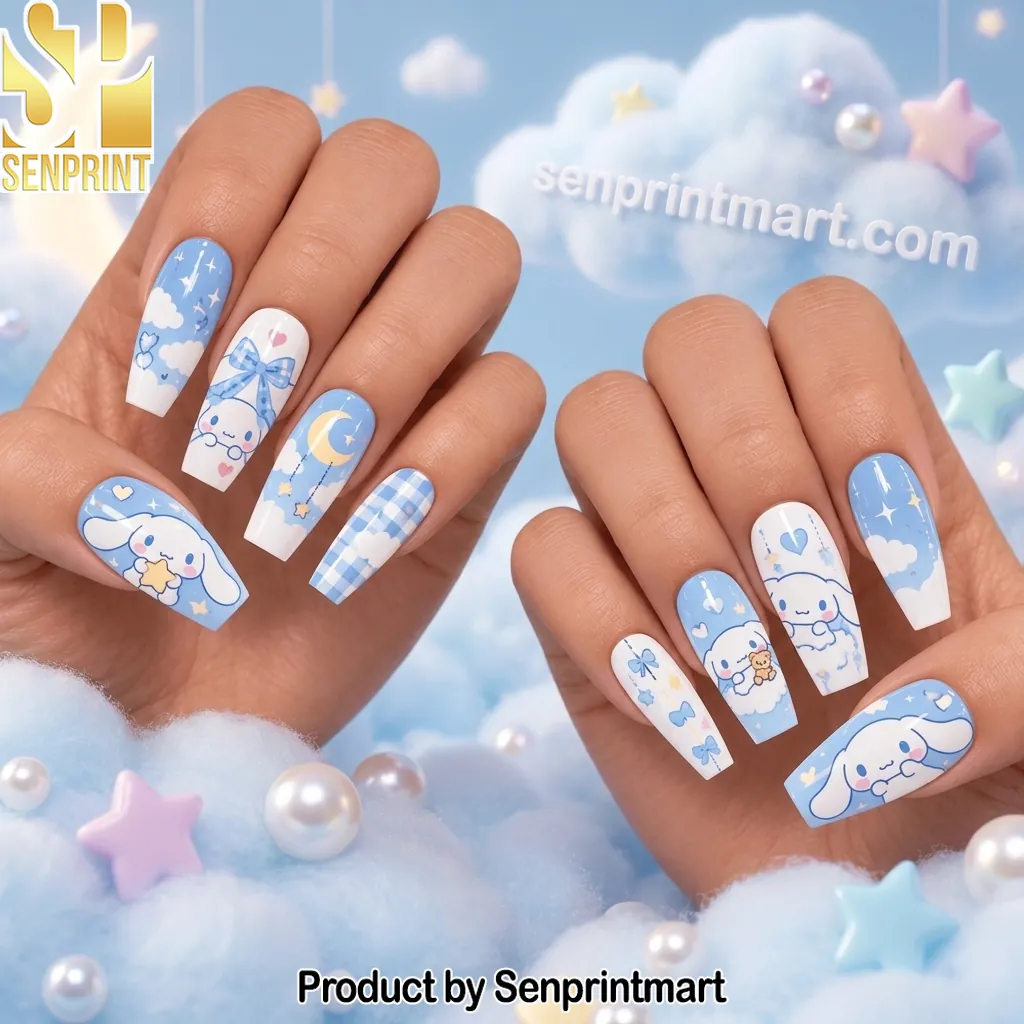 Cinnamoroll Aesthetic Blue Sky Cloud Design Press On Nails