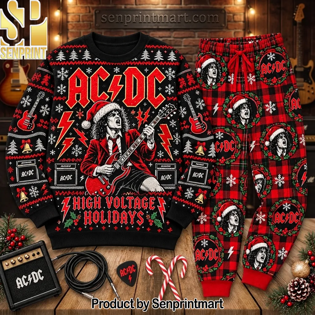 AC/DC High Voltage Holidays Christmas Pajama Set
