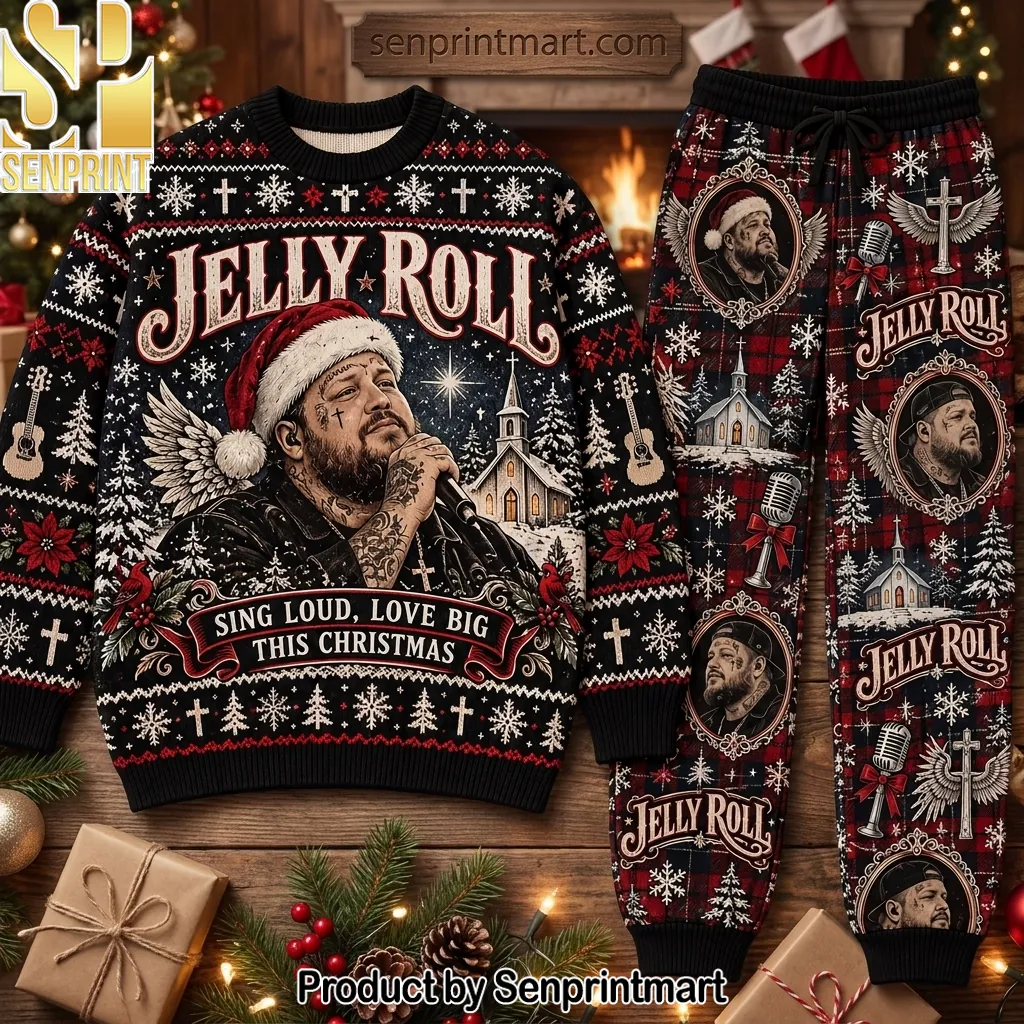Jelly Roll Sing Loud Love Big Christmas Pattern Pajama Set