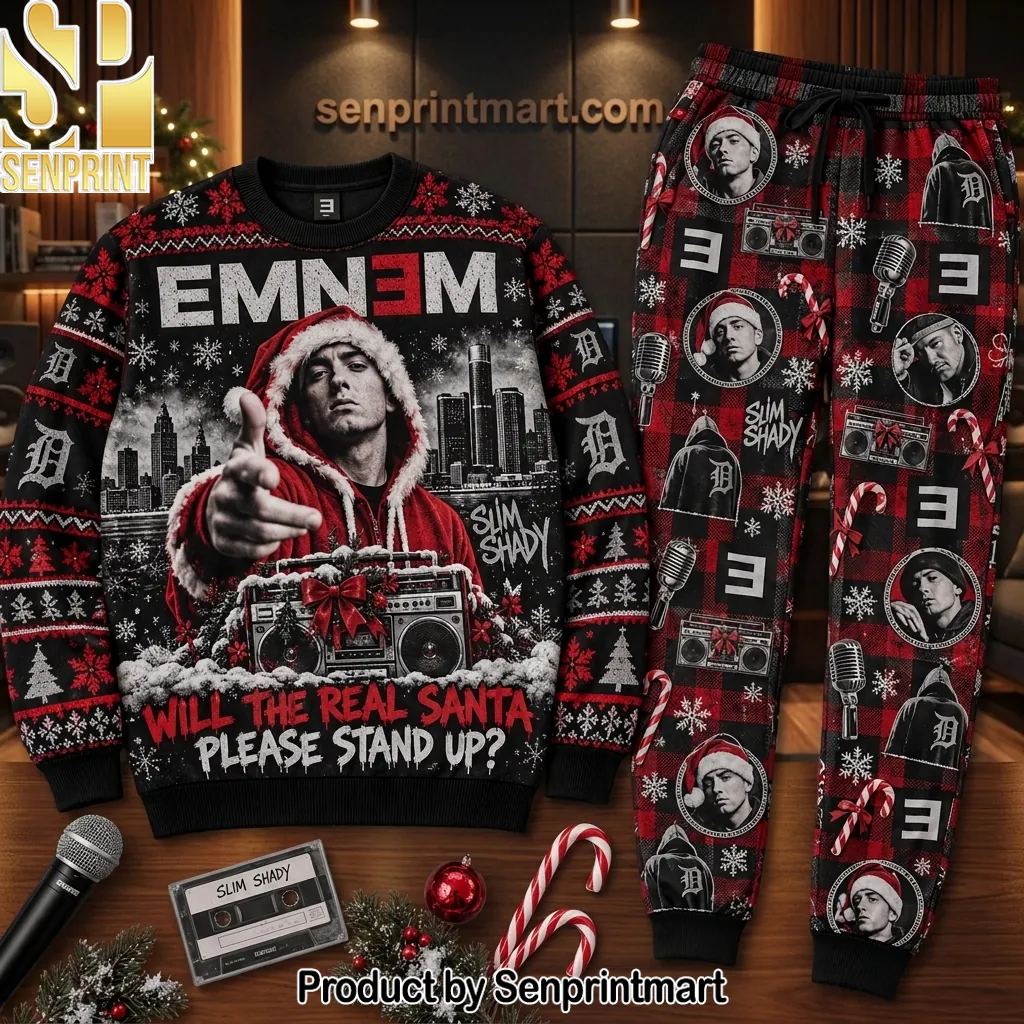 Eminem Slim Shady Christmas Pattern Lounge Wear Pajama Set