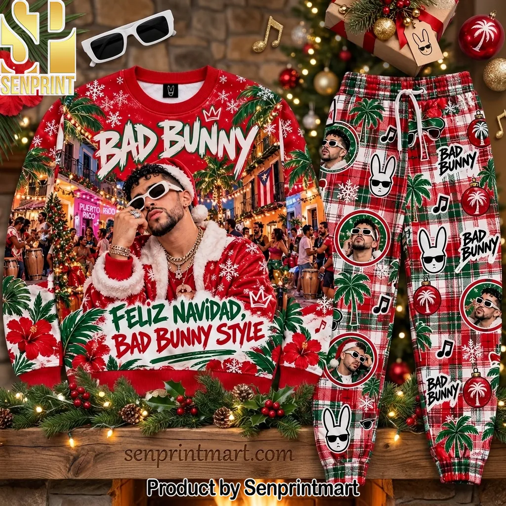Bad Bunny Feliz Navidad Christmas Holiday Pajama Set