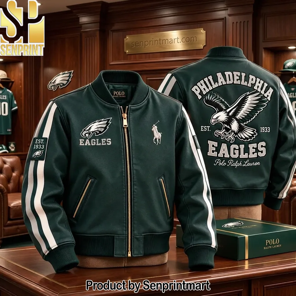 Philadelphia Eagles Polo Ralph Lauren Premium Leather Bomber Jacket