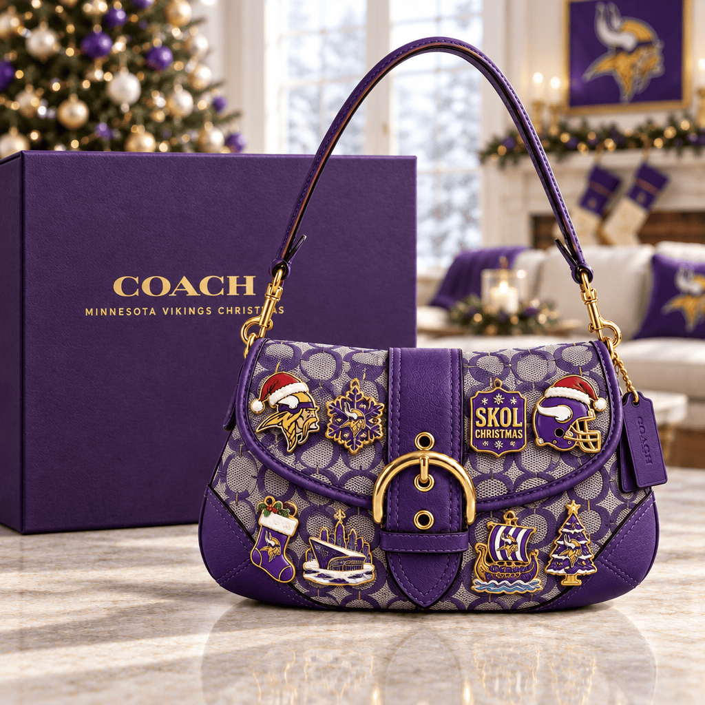 Minnesota Vikings Christmas Holiday Edition Purple Monogram Soho Shoulder Bag