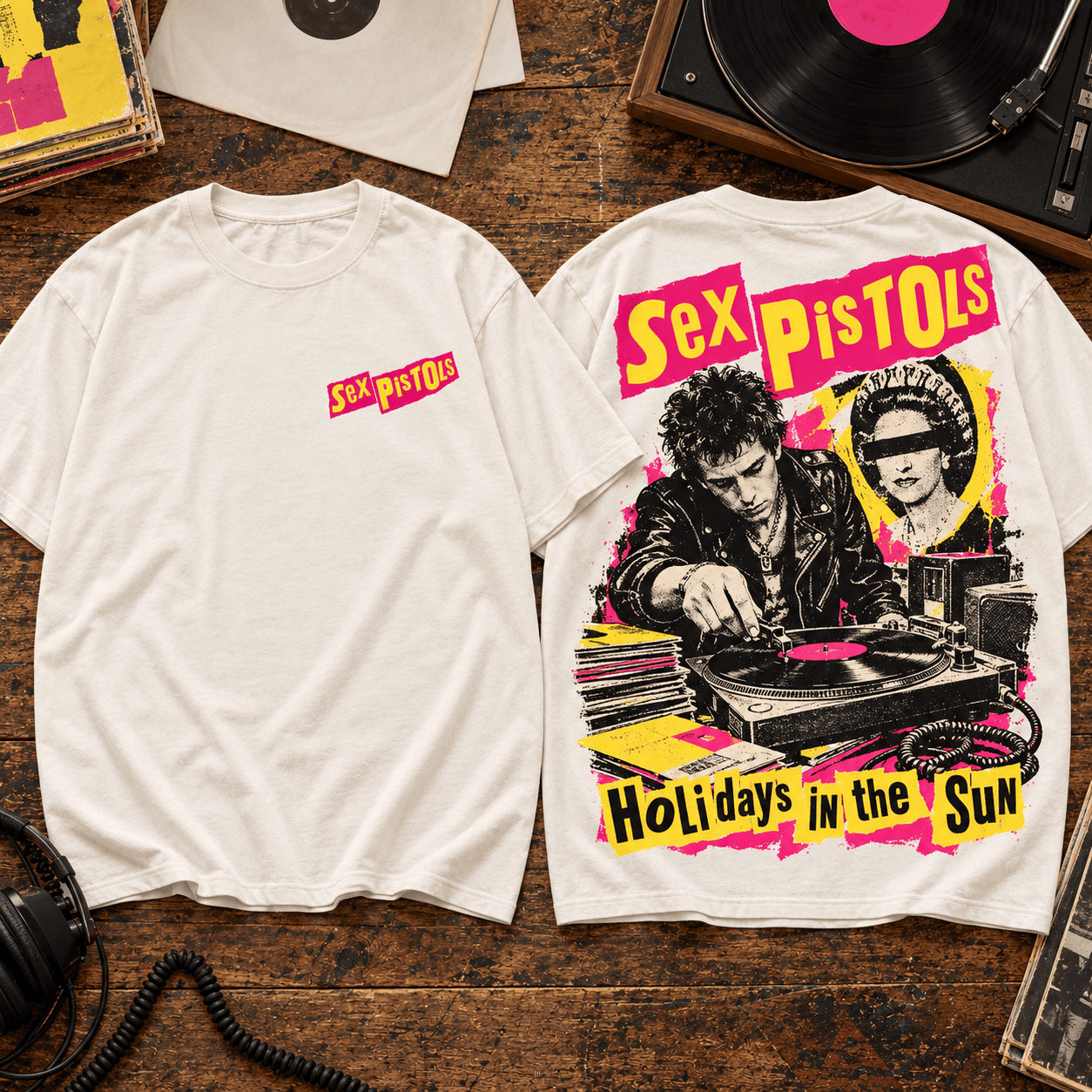 Sex Pistols Holidays In The Sun Turntable Collage Vintage Punk Rock Graphic T-Shirt