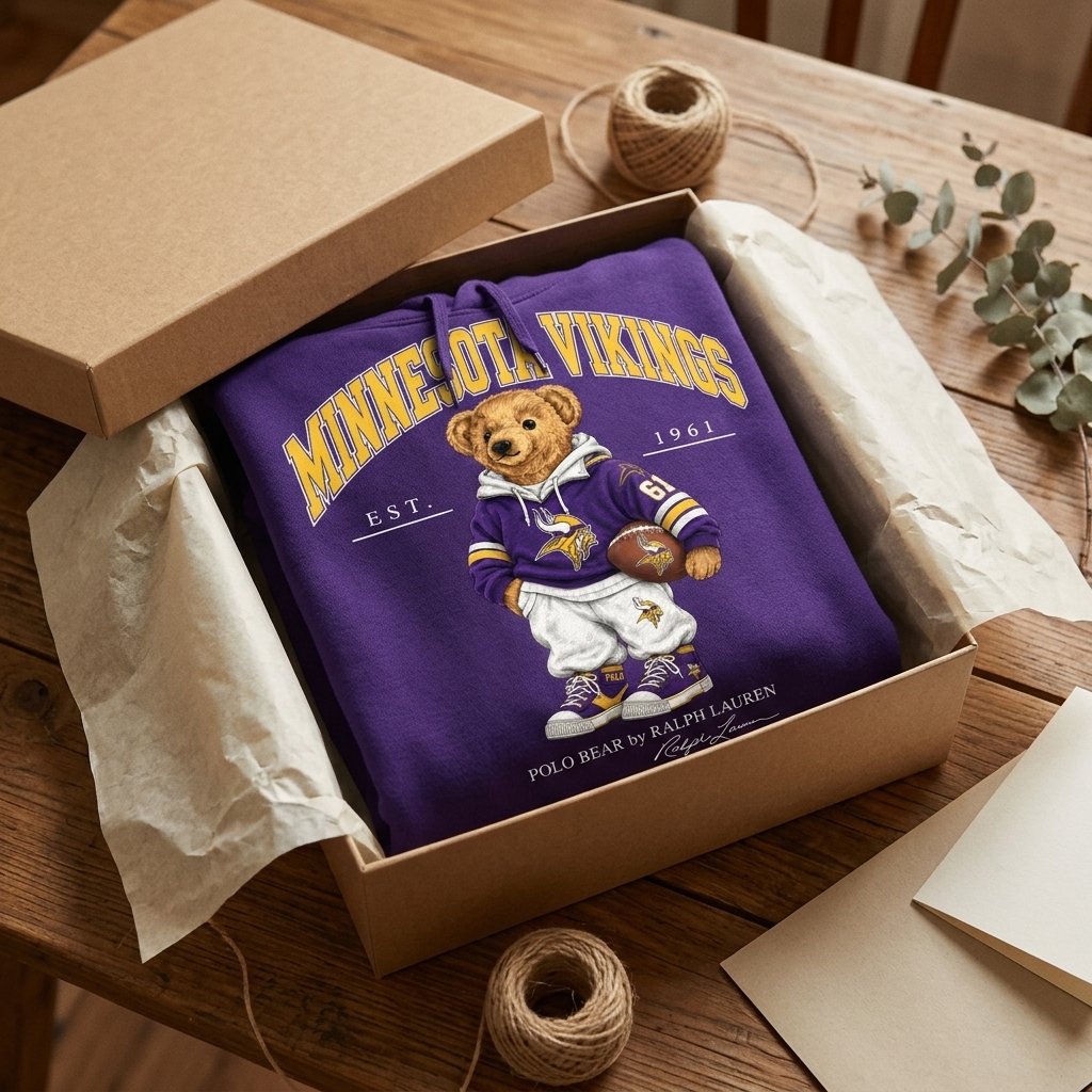 Minnesota Vikings Est 1961 Football Bear Graphic Purple Pullover Hoodie Minnesota Vikings Est 1961 Football Bear Graphic Purple Pullover Hoodie