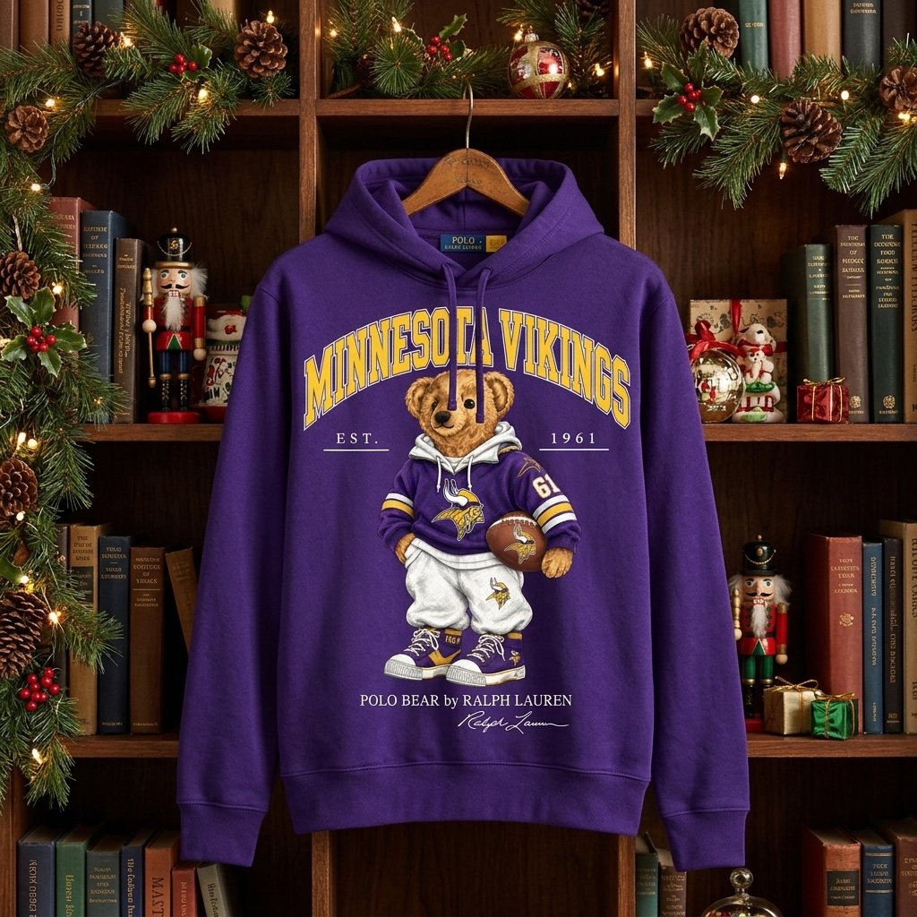 Minnesota Vikings Est 1961 Football Bear Graphic Purple Pullover Hoodie Minnesota Vikings Est 1961 Football Bear Graphic Purple Pullover Hoodie